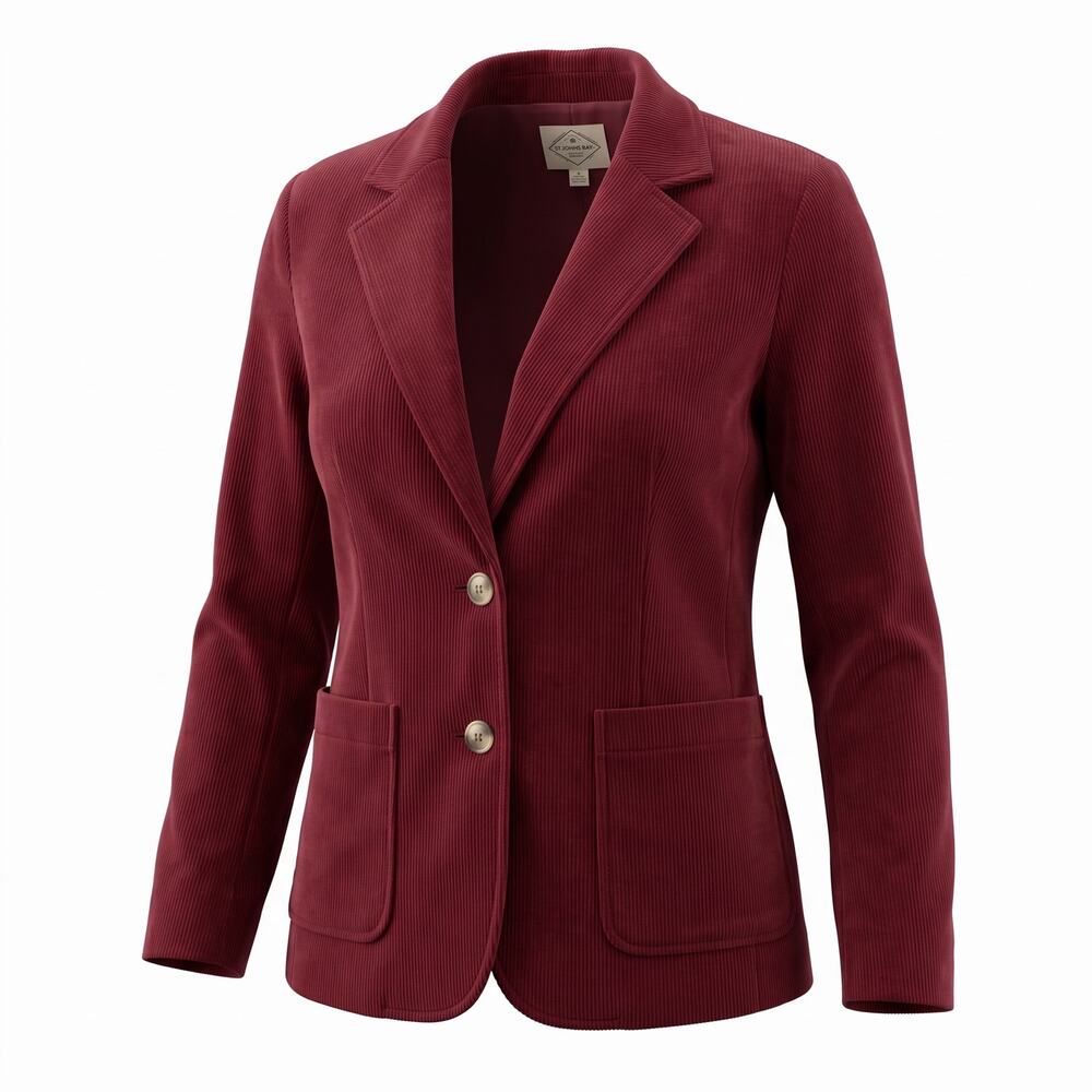 St Johns Bay Womens XL Burgundy Corduroy Blazer Stretch Cotton Jacket